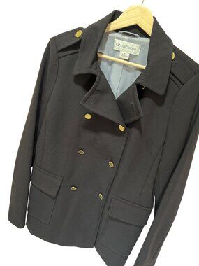 Liz Claiborne Womens Black Military-Style Double-Breasted Blazer Jacket Size Med